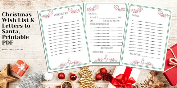 Christmas Santa Letters and Wish List Printable PDF