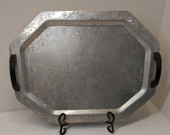 Forman Family Embossed Aluminum Serving Tray With Bakelite Handles