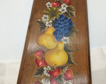 Handpainted Fruit Plaque Kitchen Dining Decor Tole Painting Pears Grapes Strawberries