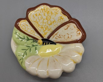 Ceramic Butterfly Trinket Dish Handpainted Jewelry Dish Ceramic Bowl Vintage Handpainted