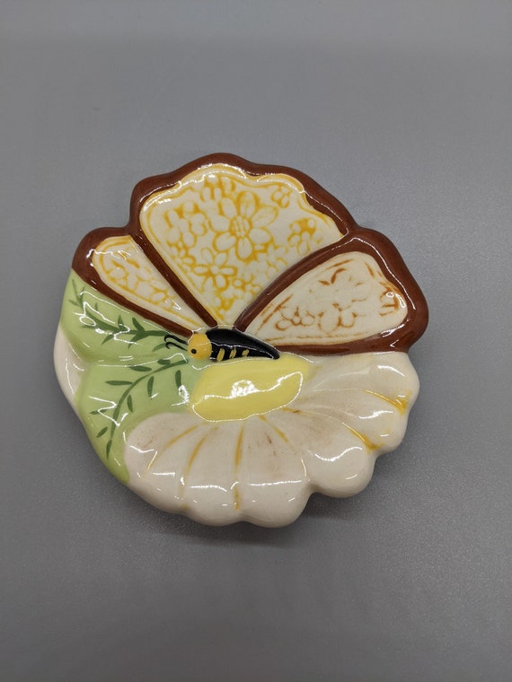 Ceramic Butterfly Trinket Dish Handpainted Jewelry