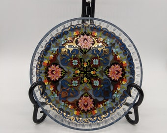 Hand Painted Enameled Pasabahce Glass Plate Made in Turkey
