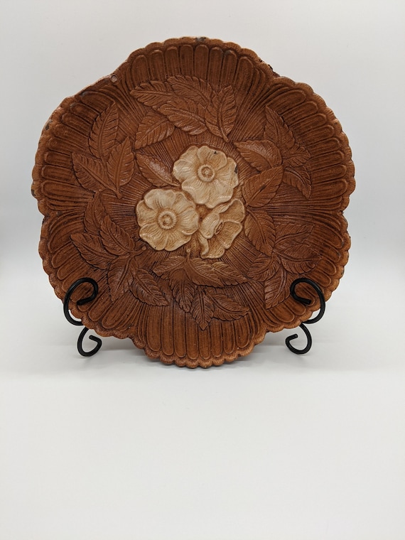 Pressed Wood Resin Bowl Floral Rose Design Scalloped Edge Multi Products Incorporated
