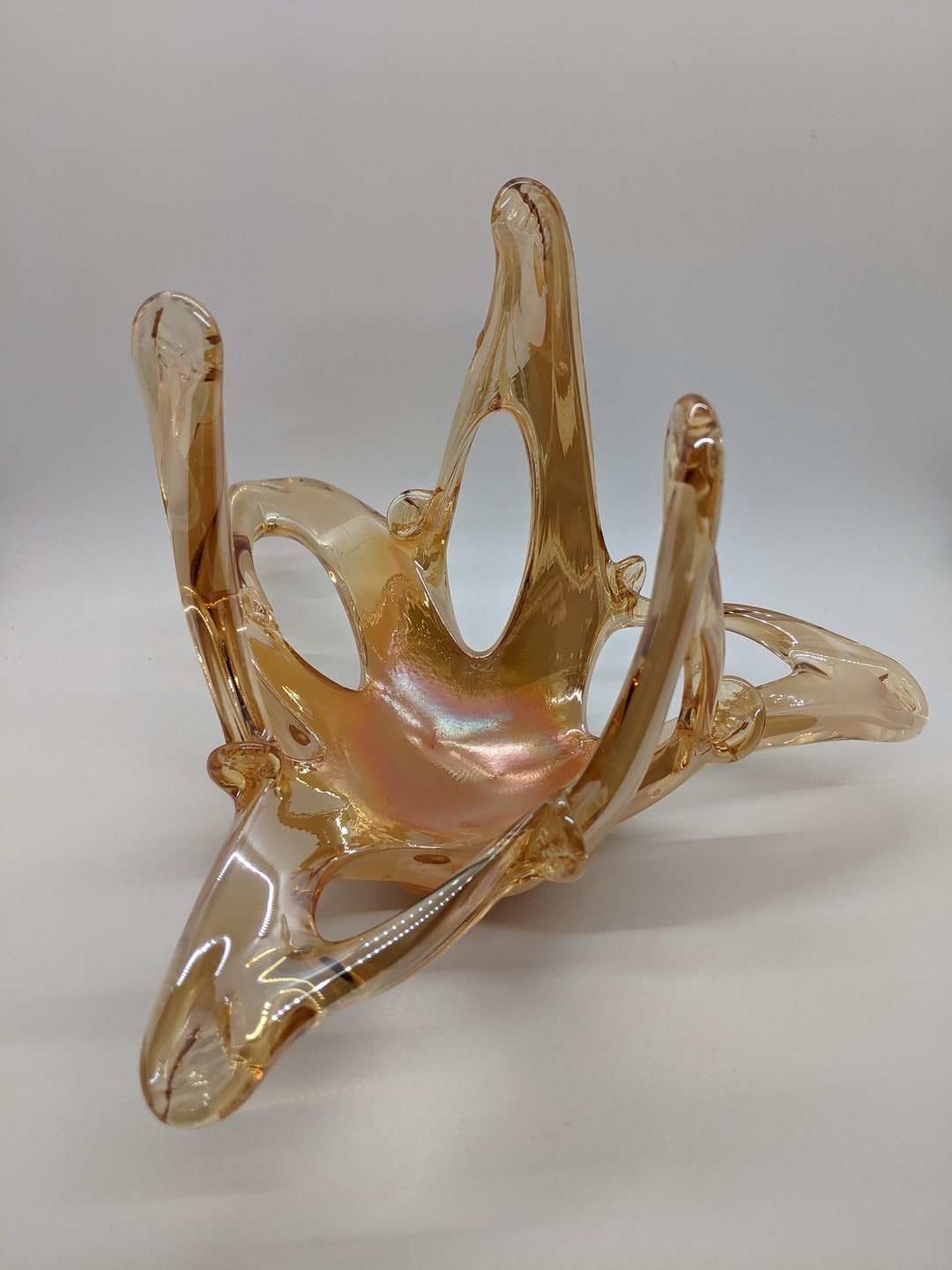 Marigold Art Glass Abstract Flower Bowl Candle Holder Etsy