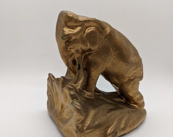 Sujetalibros de elefante de yeso metálico dorado, sujetalibros vintage individual, decoración de estantería, accesorio de escritorio