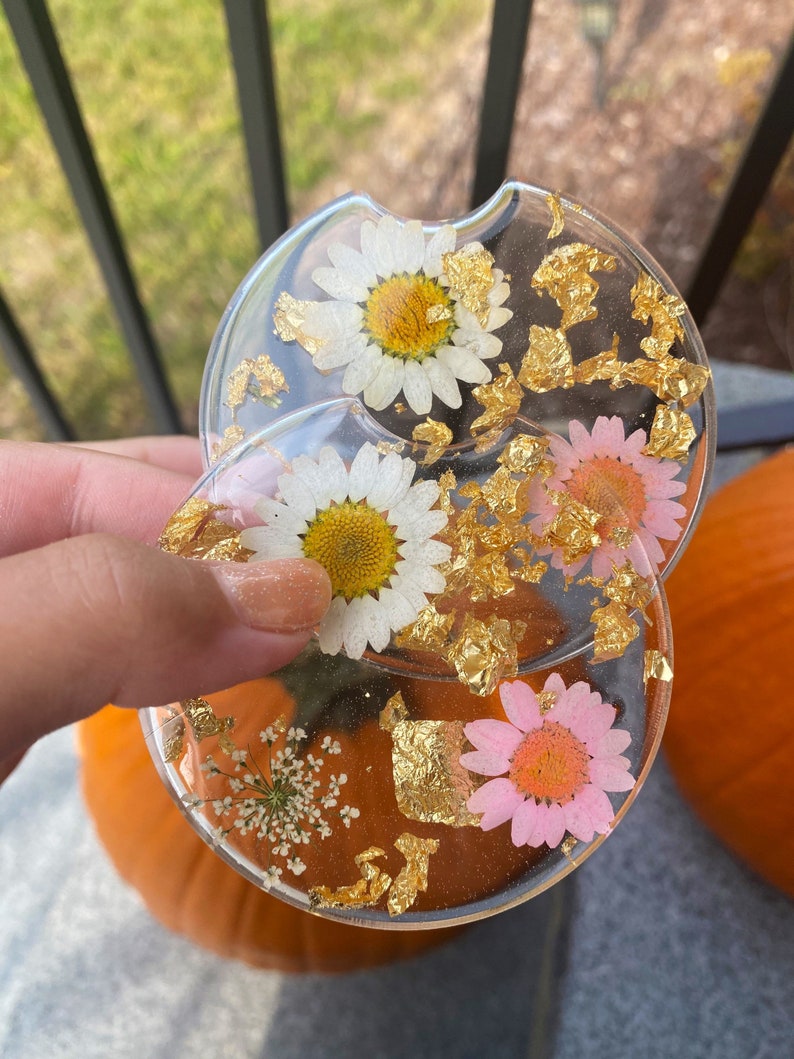 Set of Floral Resin Car Coasters Flower Resin Car Coaster 