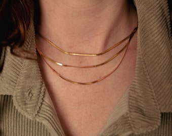Stella 18k Gold Plated Three Layer Stacked Herringbone Necklace