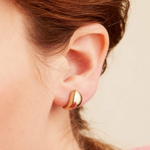 June 14k Gold Plated Stud Earrings| Light Weight Thick Dome Stud| Dainty Minimal Earring| Huggie Hoop Style| Teardrop Hoop| Kylie Jenner