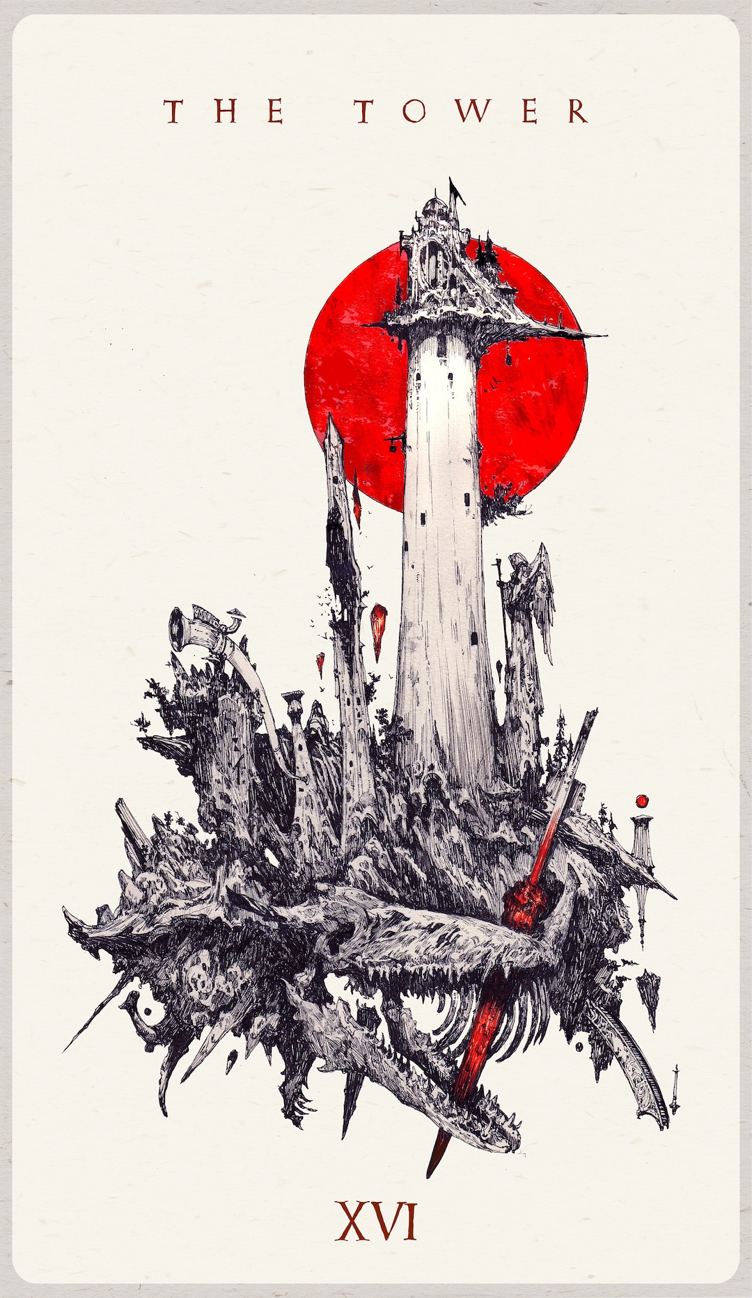 16 THE TOWER Tarot Illustration Heavy Weight Cream Felt Premium Print ...