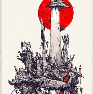 16 THE TOWER Tarot-Illustration aus cremefarbenem Filz