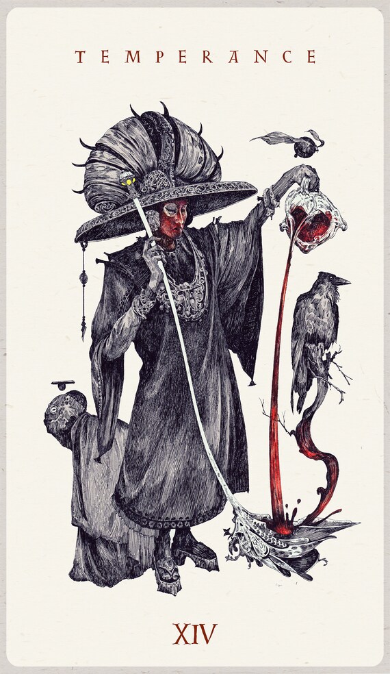 TEMPERENCE Tarot Card Art Print — Major Arcana, 100lb Cream Felt Paper, Occult Illustration, Numbered Signed Print, 10x18 Tarot Gift