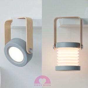 LED Lantern Table Lamp Mood Night Light Portable Collapsible Travel Camping Lamp USB Charging Dimmable Touch Sensor with Wooden Handle