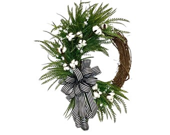 Cotton Boll Wreath, Farmhouse Wreath, Grapevine Wreath, Housewarming gift