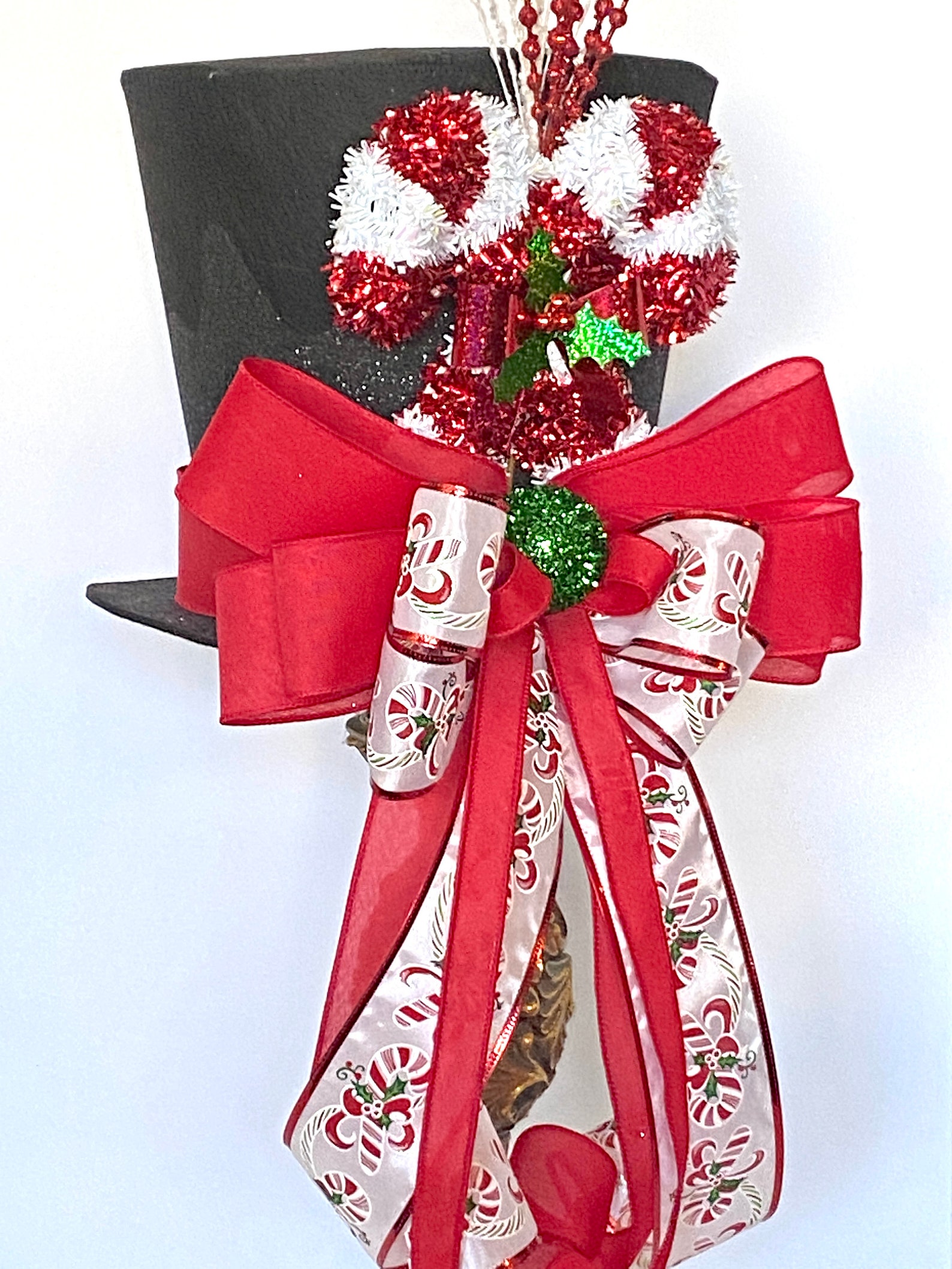 Top Hat Tree Topper Candy Cane Tree Topper Black Top Hat Etsy