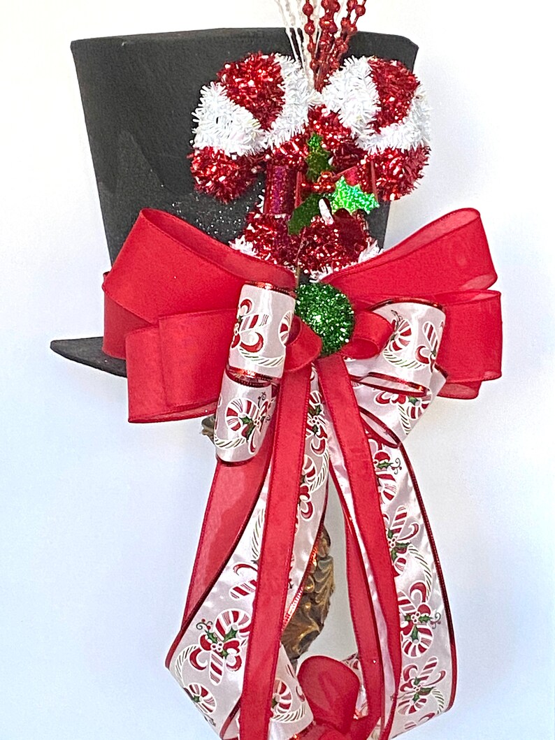 Top Hat Tree Topper Candy Cane Tree Topper Black Top Hat Etsy