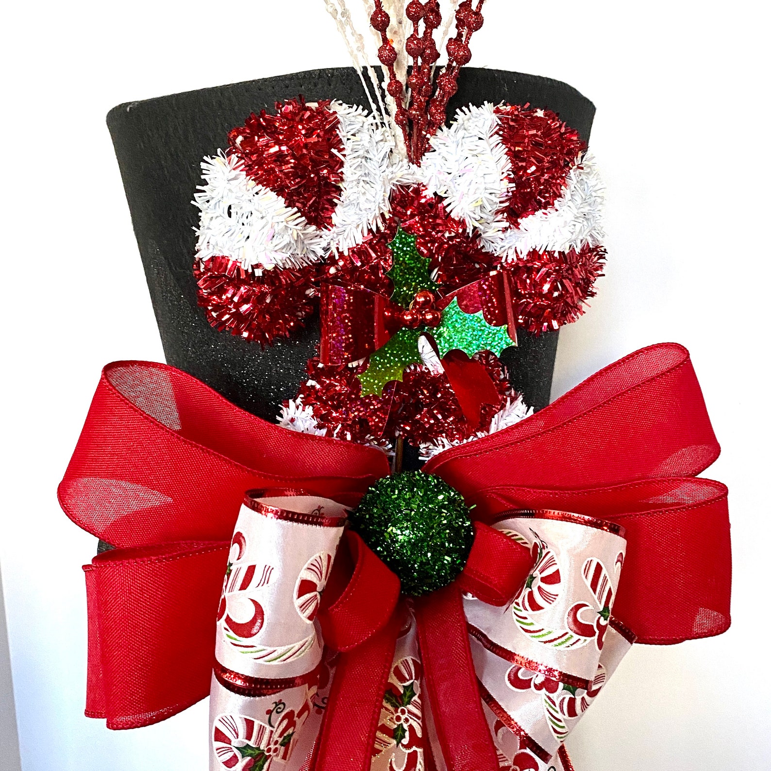 Top Hat Tree Topper Candy Cane Tree Topper Black Top Hat Etsy