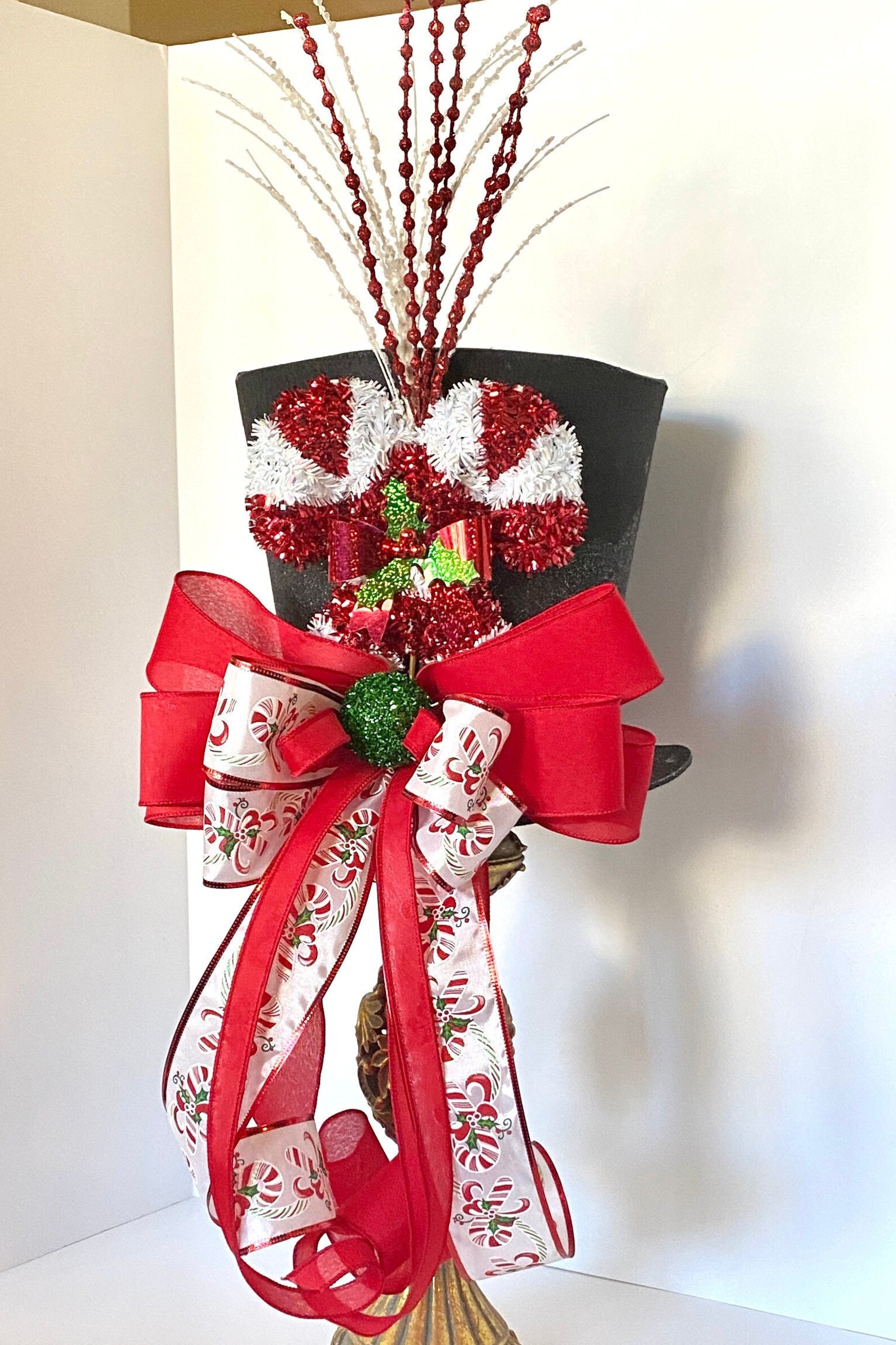 Top Hat Tree Topper Candy Cane Tree Topper Black Top Hat Etsy
