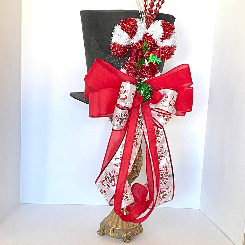 Top Hat Tree Topper Candy Cane Tree Topper Black Top Hat Etsy