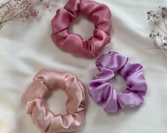 Scrunchie aus Seide, Haargummi aus Seide, Haarschmuck aus Seiden Satin, Rosa, Lila, Altrosa, Pink, Uni