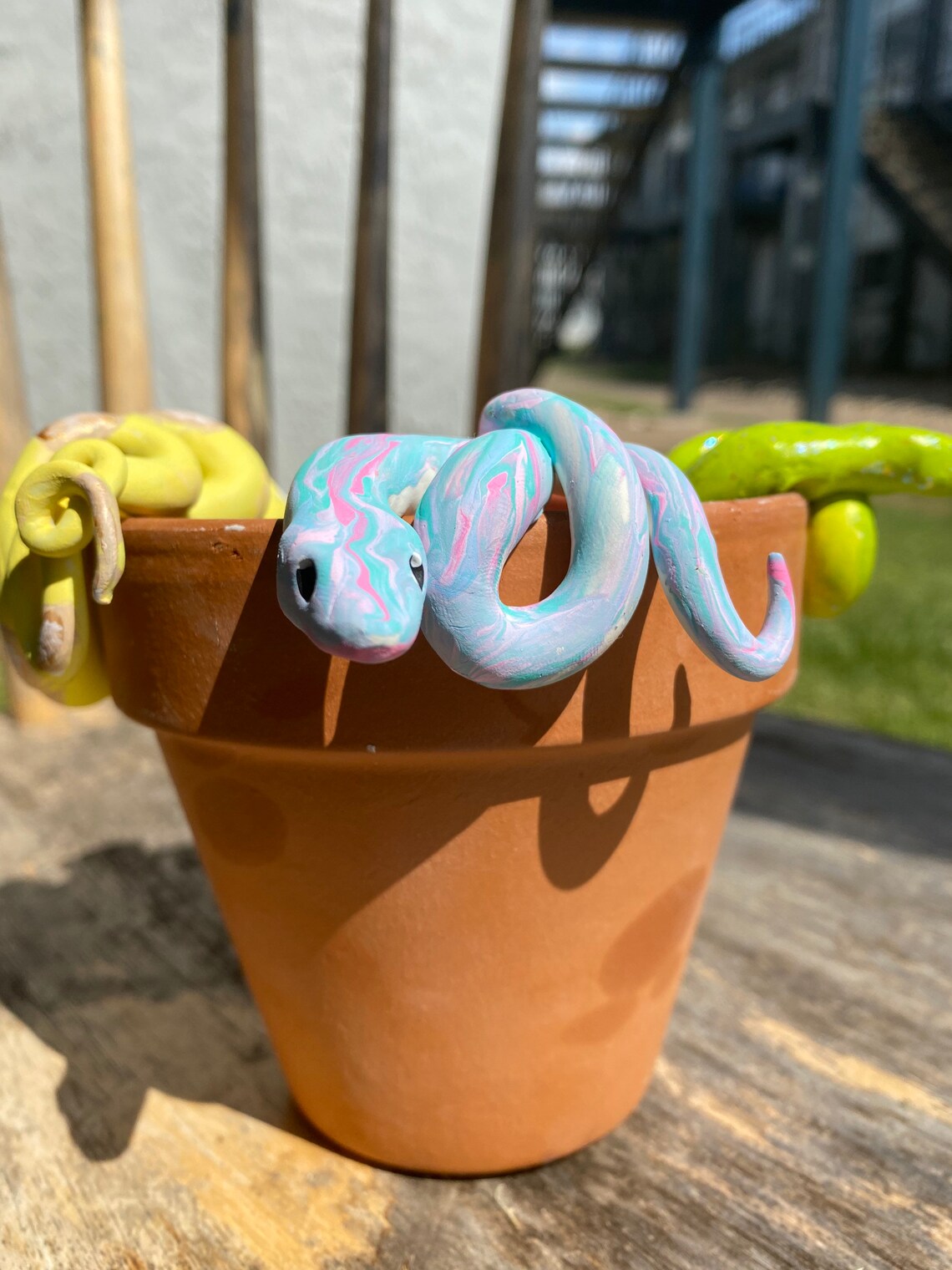 Polymer clay Pot Snakes plant accessories garden decor Etsy