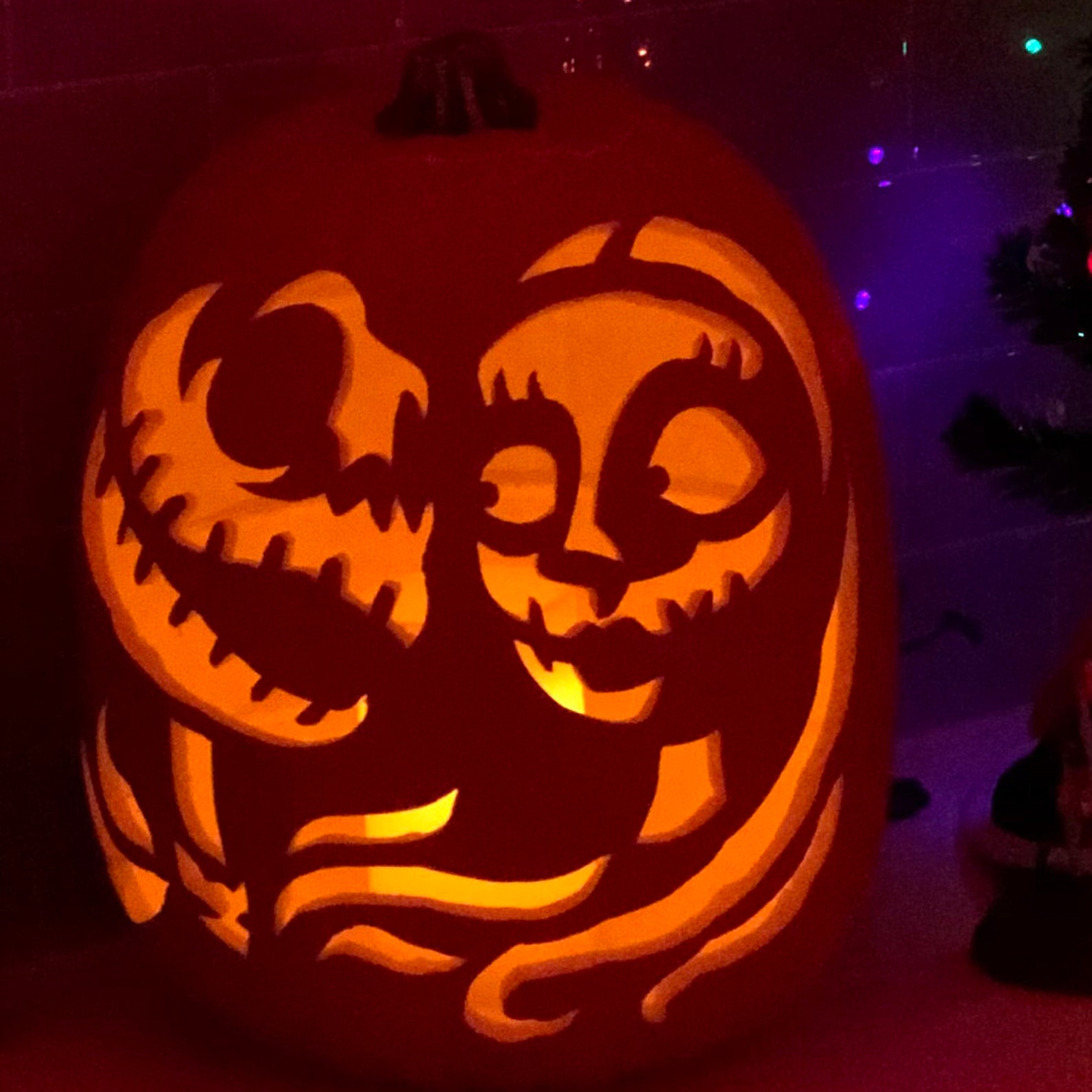 Jack & Sally Carved Pumpkin | Etsy