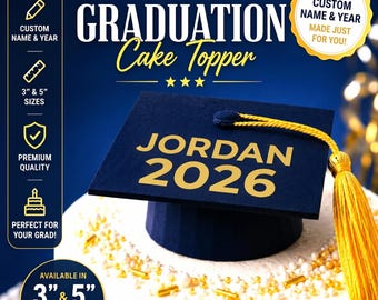 Class of 2026 Graduation Cap Cake Topper with Tassel, Personalized Name & Year, Cake Decoration, Graduation Party Decor, Senior Cake Topper