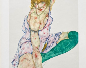 1951- Egon Schiele - collectible rare LITHOGRAPH SIGNED “Girl in green Stockings“