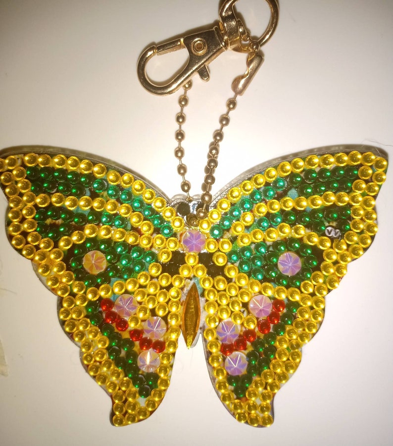 Letterbox friendly Completed Butterfly diamond painting key chains in various designs