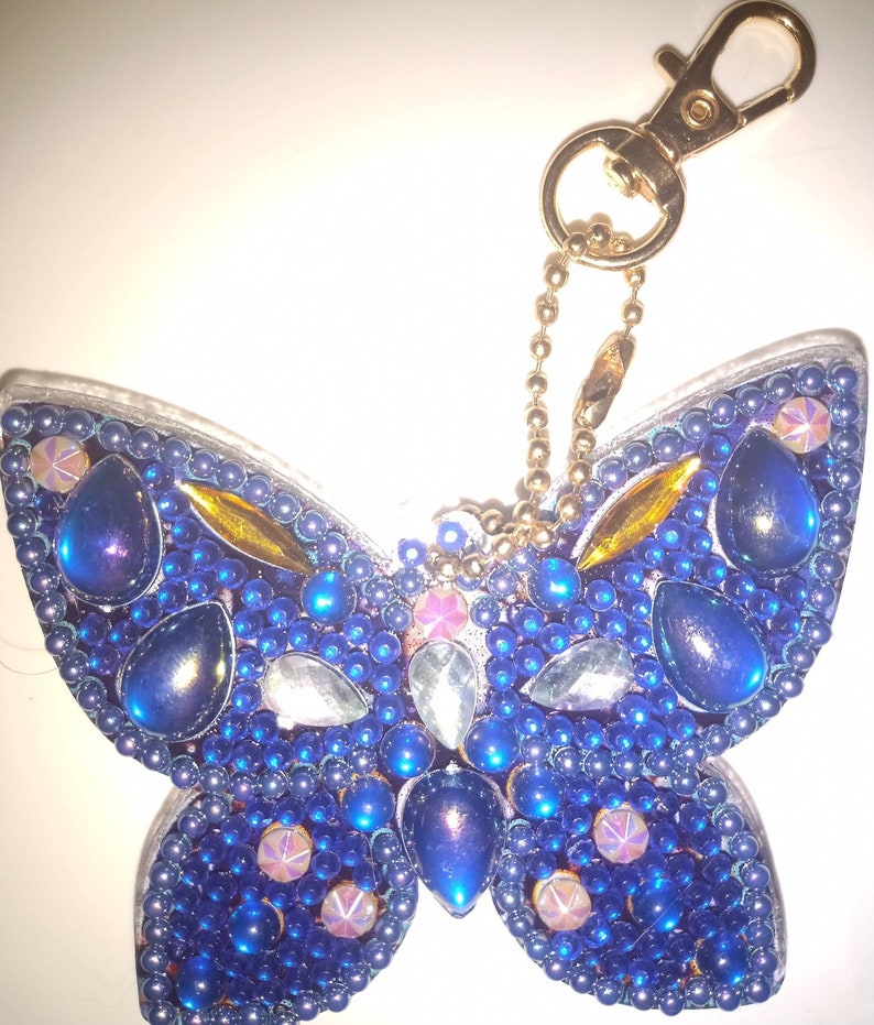 Letterbox friendly Completed Butterfly diamond painting key chains in various designs