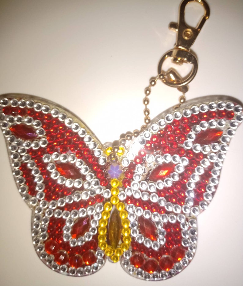 Letterbox friendly Completed Butterfly diamond painting key chains in various designs