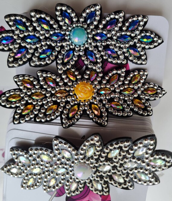 Flower diamond painting hair clip ready to wear in 3 colours Etsy