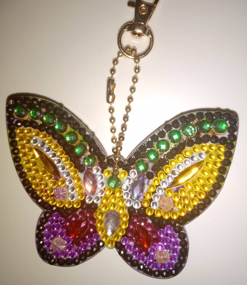Letterbox friendly Completed Butterfly diamond painting key chains in various designs
