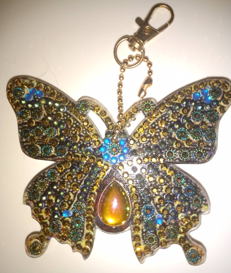 Letterbox friendly Completed Butterfly diamond painting key chains in various designs