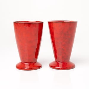 Pair of Italian Ceramic Vases | Mid Century Vase Set | Red Ceramic Vases