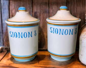 Rare Deruta Apothecary Jars | Pair of Italian Canisters  Mid Century Modern Pottery | Vintage Pharmacy Pots