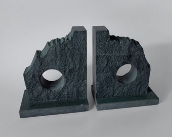 Mid Century Welsh Slate Bookends | Vintage Stone Book ends | Natural Stone Decor