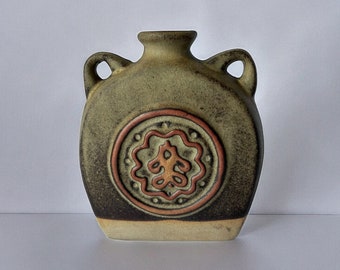 English Mid Century Vase with Handles | Vintage Pottery Vase | 1960s Ceramic Flagon