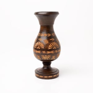 Decorative Wood Vase | Carved Wood Bud Vase | Wooden Vase