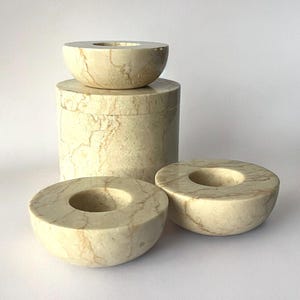 Vintage Marble Candle Holder Set | Natural Stone Candle Holders | Marble Tealight Set
