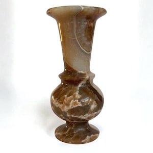Mid Century Natural Onyx Vase: Carved Stone Decor