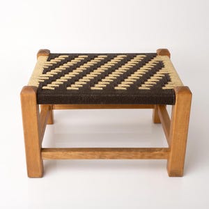 Vintage Mid-Century Woven Sisal Stool: 1960s Wooden Accent Piece