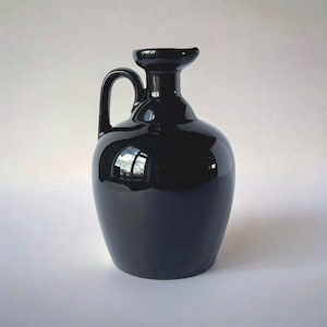 Black Mid Century Vase with Handle | Vintage Black Vase