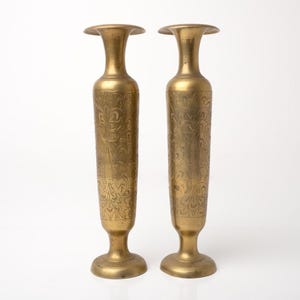 Pair of Brass Vases | Mid Century Brass Vase Set | Indian Brass Vase