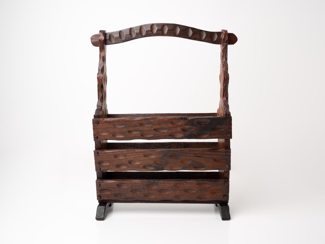 Brutalist Spanish Wood Magazine Rack | Vintage Wood Magazine Rack ...