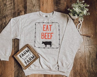 Eat beef crewneck sweatshirt; western crewneck sweatshirt; cattle farmer; eat real meat; midwestern pullover