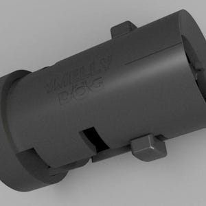 Pode incluir: Um adaptador de plástico preto com o texto "SMELLY DOG" em relevo no lado.