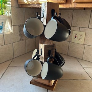Farmhouse Coffee Bar Décor / Coffee Mug Tree / Rustic Coffee Cup Stand / Farmhouse Mug Tree / Reclaimed Wood Cup Holder