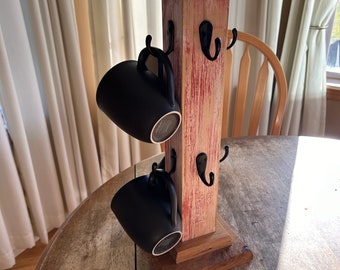 Farmhouse Coffee Mug Tree: Rustic Reclaimed Wood Cup Stand