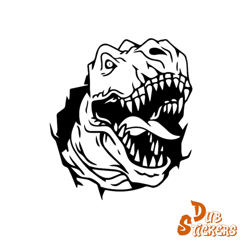 T Rex Dinosaur Head Bursting Through Decal Campervan Window Die Cut Vinyl Sticker Permanant ...