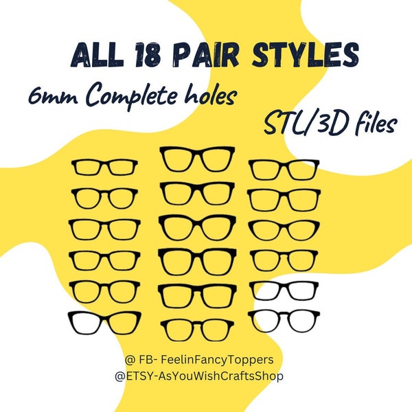 Paar Brillen kompatibel, 6mm Löcher, 3D Drucker Datei, STL Datei, STL Digital Download, Brillengestell Stl Datei, Magnetische Brille, DIY